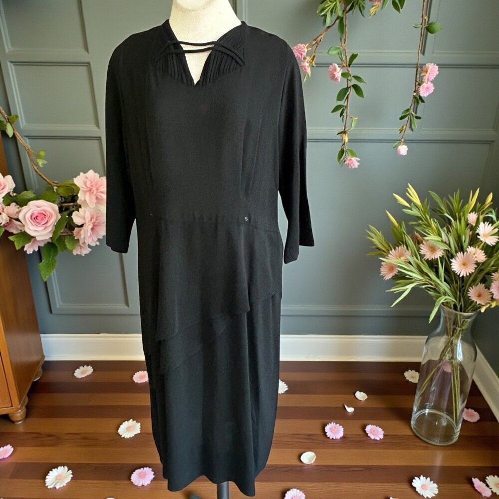 Vintage 40s Black Crepe Dress Modest Retro Goth